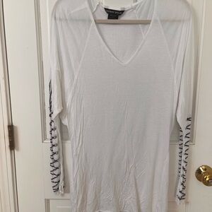 Thomas Wylde White with Embellished  Long Sleeve Top with Black Crystals Accents